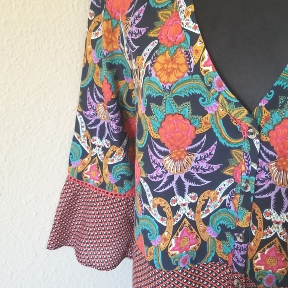 New Anthropologie Mauve Tie Front Floral Blouse Size 14 - Picture 3 of 10